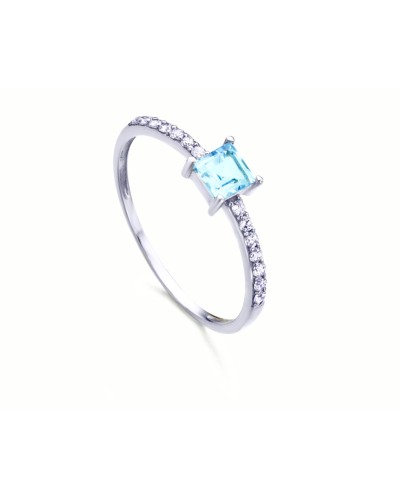 Sortija oro blanco diamantes y topacio