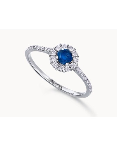 Sortija  oro blanco diamantes y zafiro azul